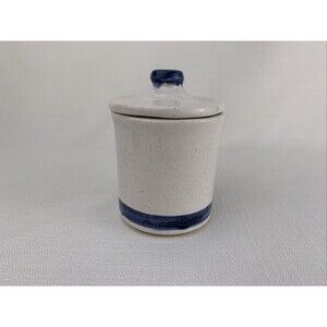 Vintage McCoy Honey Pot Stoneware Honey Pot in Gray with Blue Band Trim‎ 1950s